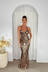 Timeless Black Gold Plunge Sequin Hourglass Illusion Mermaid Maxi Dress