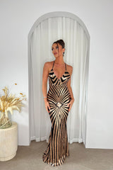 Timeless Black Gold Plunge Sequin Hourglass Illusion Mermaid Maxi Dress