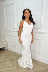 Spotlight White Vip Luxe Sequin Backless Mermaid Fishtail Dress