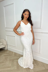 Spotlight White Vip Luxe Sequin Backless Mermaid Fishtail Dress