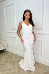 Spotlight White Vip Luxe Sequin Backless Mermaid Fishtail Dress