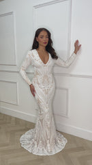 Arabella White Luxe Tribal Vip Sequin Plunge Fishtail Dress