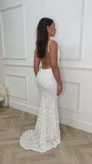 Spotlight White Vip Luxe Sequin Backless Mermaid Fishtail Dress