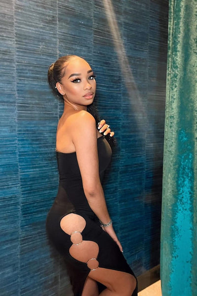 The Baddest Black Slinky Bodycon One Shoulder Cut Out Slit O Ring Dres –  Nazz Collection