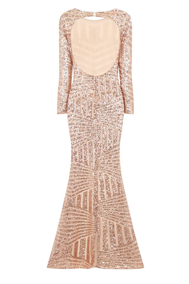 Halo Gold Long Sleeve Sequin Asymmetric Dress
