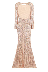 Halo Gold Long Sleeve Sequin Asymmetric Dress