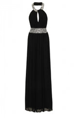 Donna Black Crystal Grecian Maxi Gown Dress