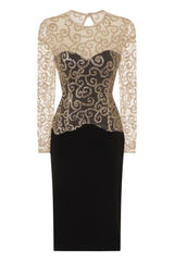 Bellina Sparkle Black & Gold Slinky Midi Dress