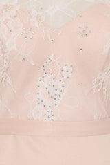 Cleo Luxe Nude Halterneck Diamante Lace Fishtail Maxi Dress