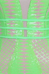 Limelight Neon Green Plunge Cage Sequin Bandage Illusion Mini Dress