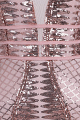 Limelight Rose Gold Nude Plunge Cage Sequin Bandage Illusion Mini Dress