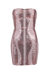 Tie Me Up Rose Gold Bandeau Cage Sequin Bandage Illusion Lace Up Dress