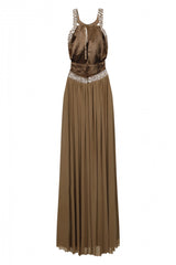 Papya Mocha Maxi Grecian Gown Dress