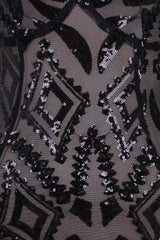 Eye Candy Black Nude Plunge Sequin Lace Up Thigh Mini Dress