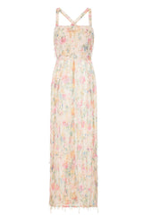 Floral Temptation Sheer Tassel Fringe Sequin Double Slit Maxi Dress