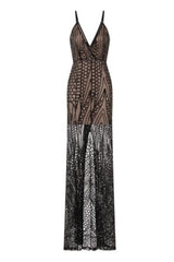 Daphne Black Sheer Luxe Sequin Slit Maxi Dress