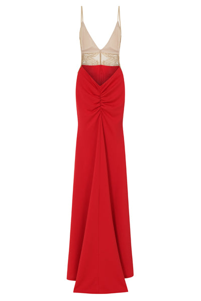 Shayla Red Slinky Backless Fishtail Maxi Dress