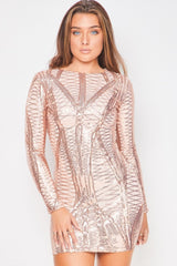 Hilton Luxe Rose Gold Nude Cage Sequin Bandage Illusion Dress