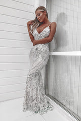 Spotlight Silver Vip Luxe Sequin Backless Mermaid Fishtail Dress