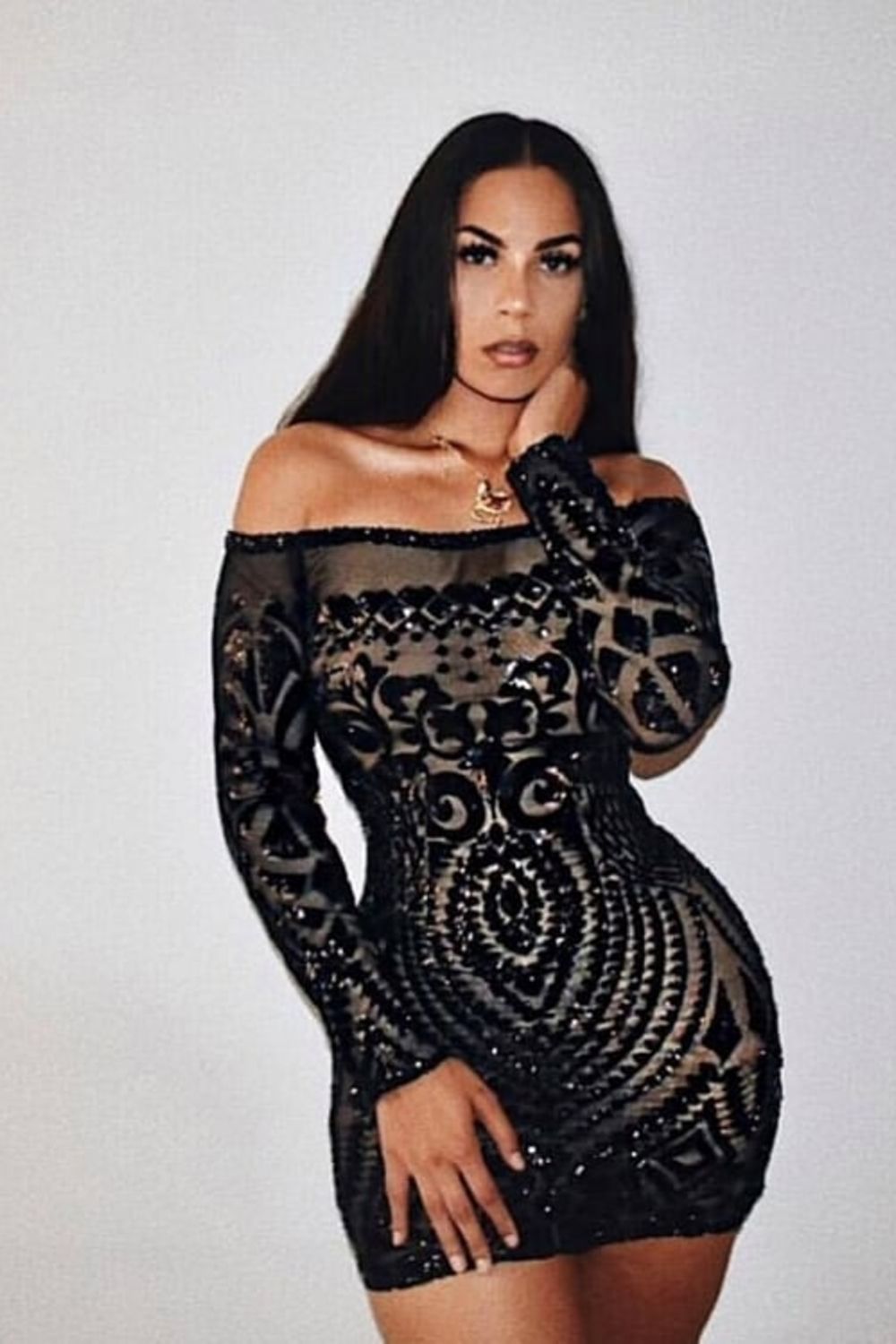 Iliana Black Luxe Sequin Embellished Off The Shoulder Dress