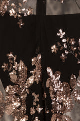 Game Changer Black Rose Gold Sheer Floral Sequin Palazzo Split Jumpsuit