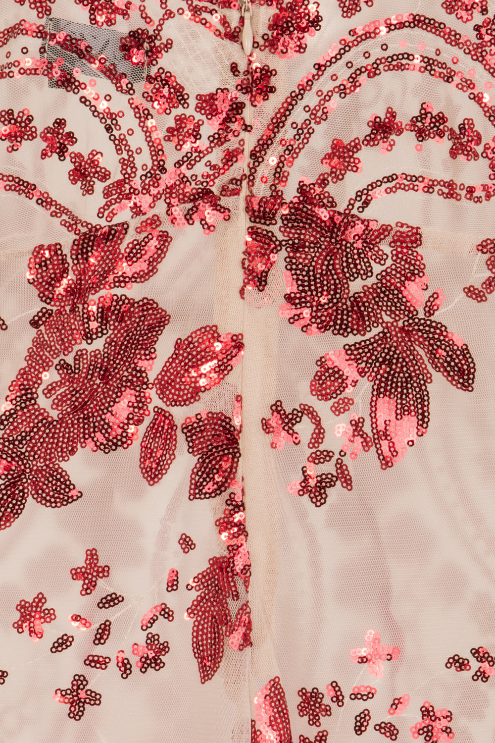 Game Changer Red Nude Sheer Floral Sequin Palazzo Split Jumpsuit