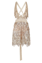 Holly Glam Champagne Gold Ombre Sequin Tassel Fringe Sheer Dress