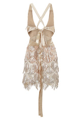 Holly Glam Champagne Gold Ombre Sequin Tassel Fringe Sheer Dress