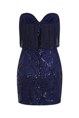 Promises Navy Luxe Sweetheart Tassel Fringe Sequin Bodycon Dress