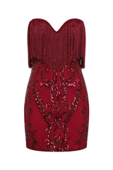 Promises Berry Luxe Sweetheart Tassel Fringe Sequin Bodycon Dress