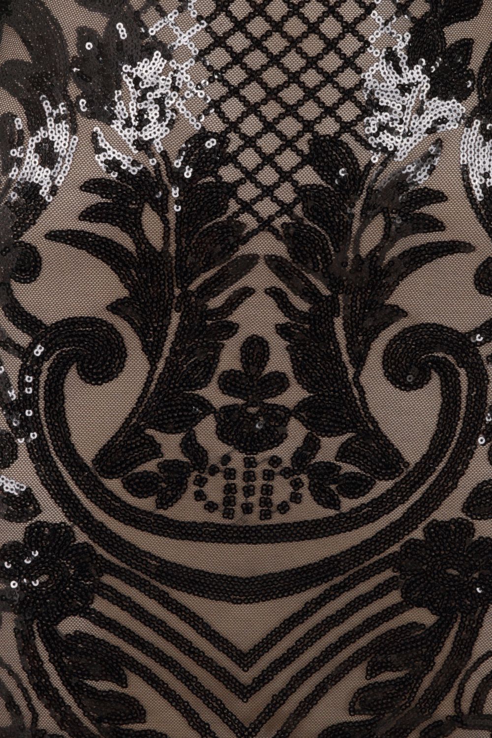 Icey Vip Black Nude Plunge Floral Sequin Illusion Mini Dress