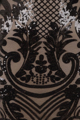 Icey Vip Black Nude Plunge Floral Sequin Illusion Mini Dress