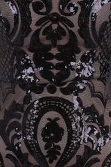 Alexiya Black Nude Bardot Sweetheart Sequin Embellished Illusion Dress