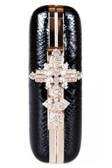 Chrissy Black Diamonte Cross Evening Clutch Bag