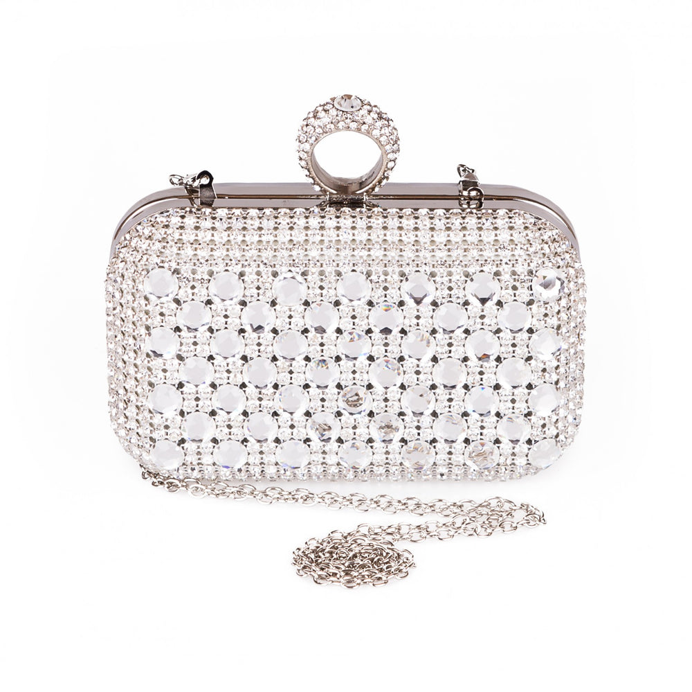 Alia Silver Diamonte Rhinestone Evening Clutch Bag
