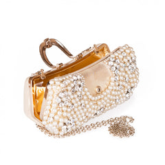 Ciara Gold Pearl & Rhinestone Evening Clutch Bag