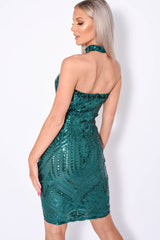 Aphrodite Green Luxe Sweetheart Plunge Sequin Embellished Midi Dress