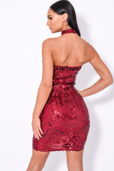 Aphrodite Berry Luxe Sweetheart Plunge Sequin Embellished Midi Dress