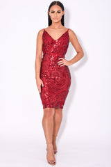 High Shine Luxe Berry Red Sequin Backless Midi Dress