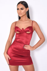 Don'T Hate Berry Cut Out Bust Satin Mini Dress Dress