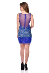 Blue Coco Vip Sheer Illusion Handcrafted Sequin Fitted Dress