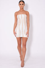 Tie Me Up White Nude Bandeau Cage Sequin Bandage Illusion Lace Up Dress