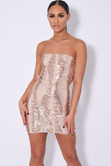 Tie Me Up Rose Gold Bandeau Cage Sequin Bandage Illusion Lace Up Dress