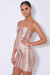 Tie Me Up Rose Gold Bandeau Cage Sequin Bandage Illusion Lace Up Dress