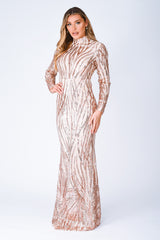 Trinity Luxe Rose Gold Sequin Tree Effect Illusion Maxi Dress