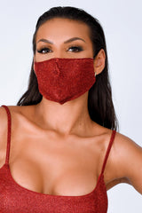 Cuba Metallic Glitter Sparkle Red Face Mask