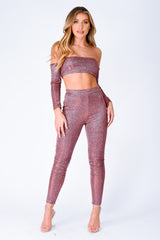 Havana Plum Metallic Glitter Two Piece Leggings Co-ord Set