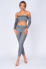 Havana Black Silver Metallic Glitter Two Piece Leggings Co-ord Set