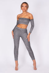 Havana Black Silver Metallic Glitter Two Piece Leggings Co-ord Set