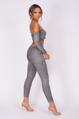 Havana Black Silver Metallic Glitter Two Piece Leggings Co-ord Set